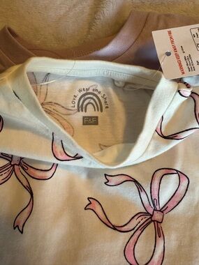 F&F Cream Top with Pink Bow Print